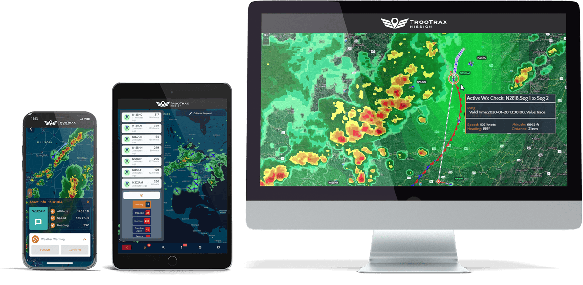 TrooTrax Automated Flight Following software on multiple devices.